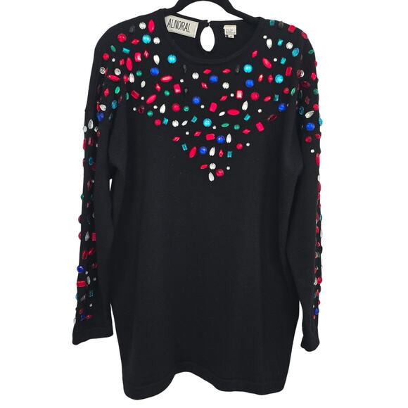 ALNORAL Plus 2X Wool Gemstone Embellished Sweater Black Whimsigoth Holiday Glam - Picture 2 of 11